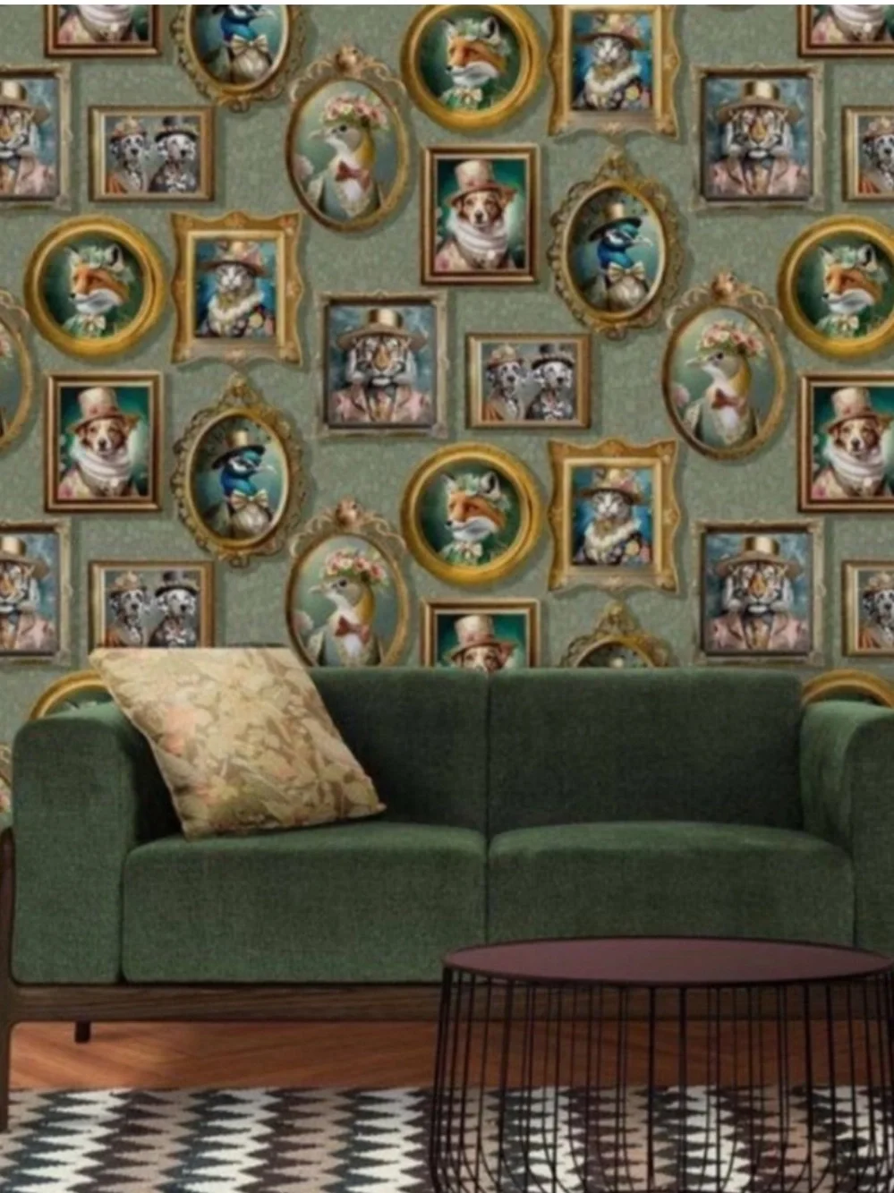 2 rolls Holden Wallpaper- Regal Beasts Sage Green Background, 56 sq ft, New!